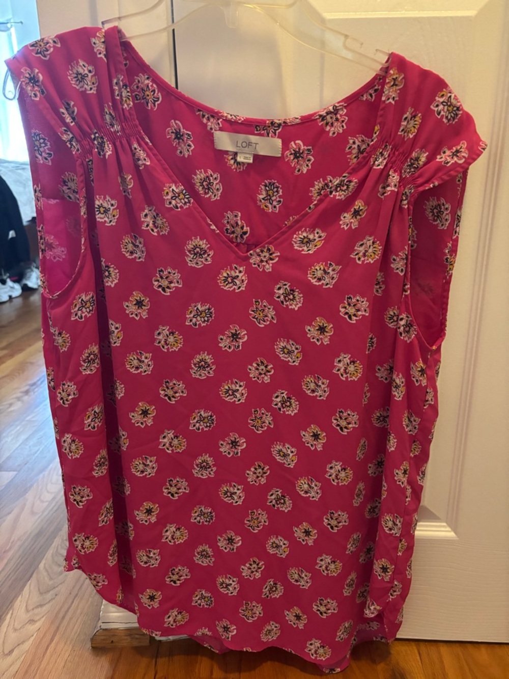 LOFT Bright Pink Floral V-Neck Camisole